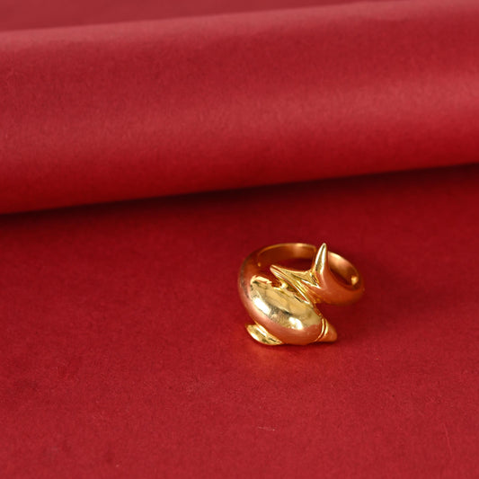 Handmade Dolphin Gold Plated Adjustable Statement Ring for Women & Girls