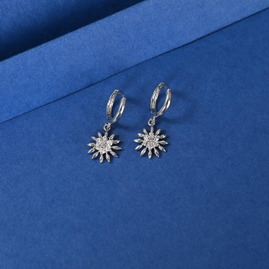Zircon Flower Hoop Earrings: Gold and Silver Plated