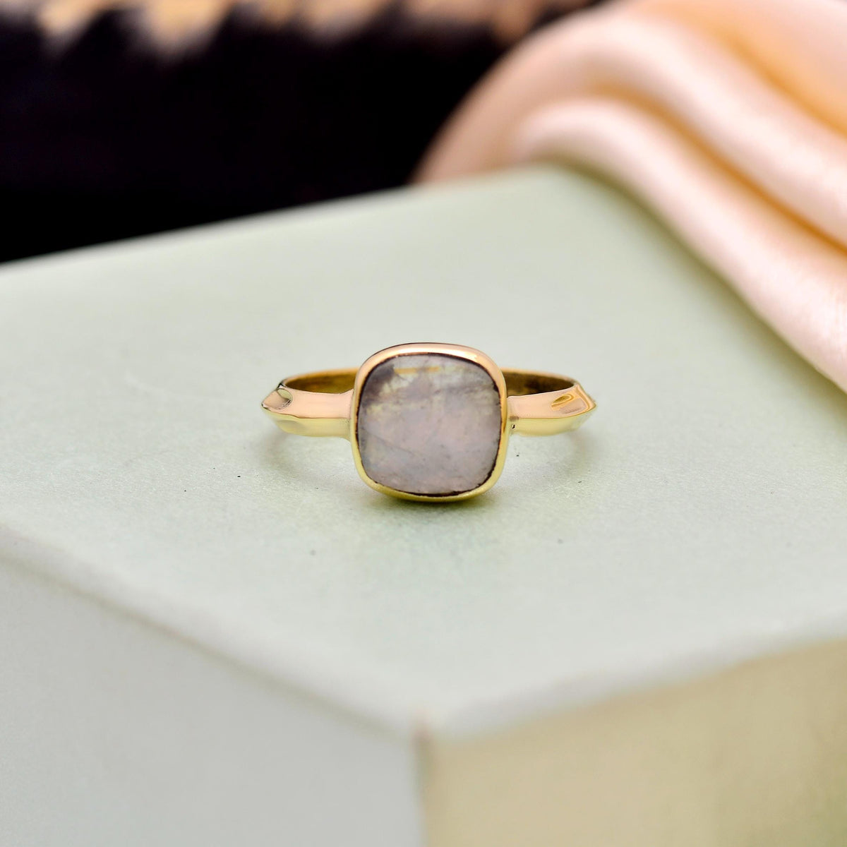Handmade Cushion Cut Moonstone Gold Ring – June Birthstone Jewelry