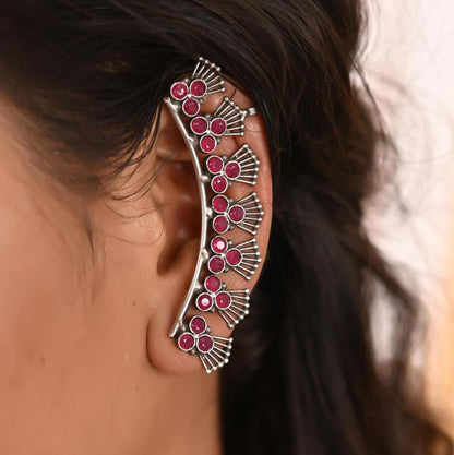 Handmade Silver Ear cuffs for women, Earrings Pack of 1, Pearl Beaded Earrings