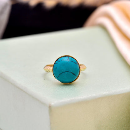 Handmade Turquoise Gemstone Ring | Gold Plated Boho Ring | Dainty Statement Jewelry Gift for Her