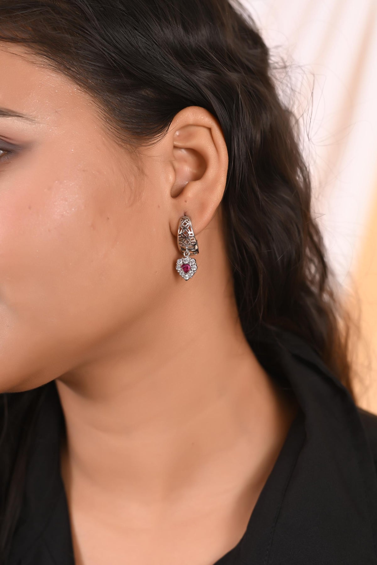 Zircon Heart Hoop Earrings, Gold and Silver Plated