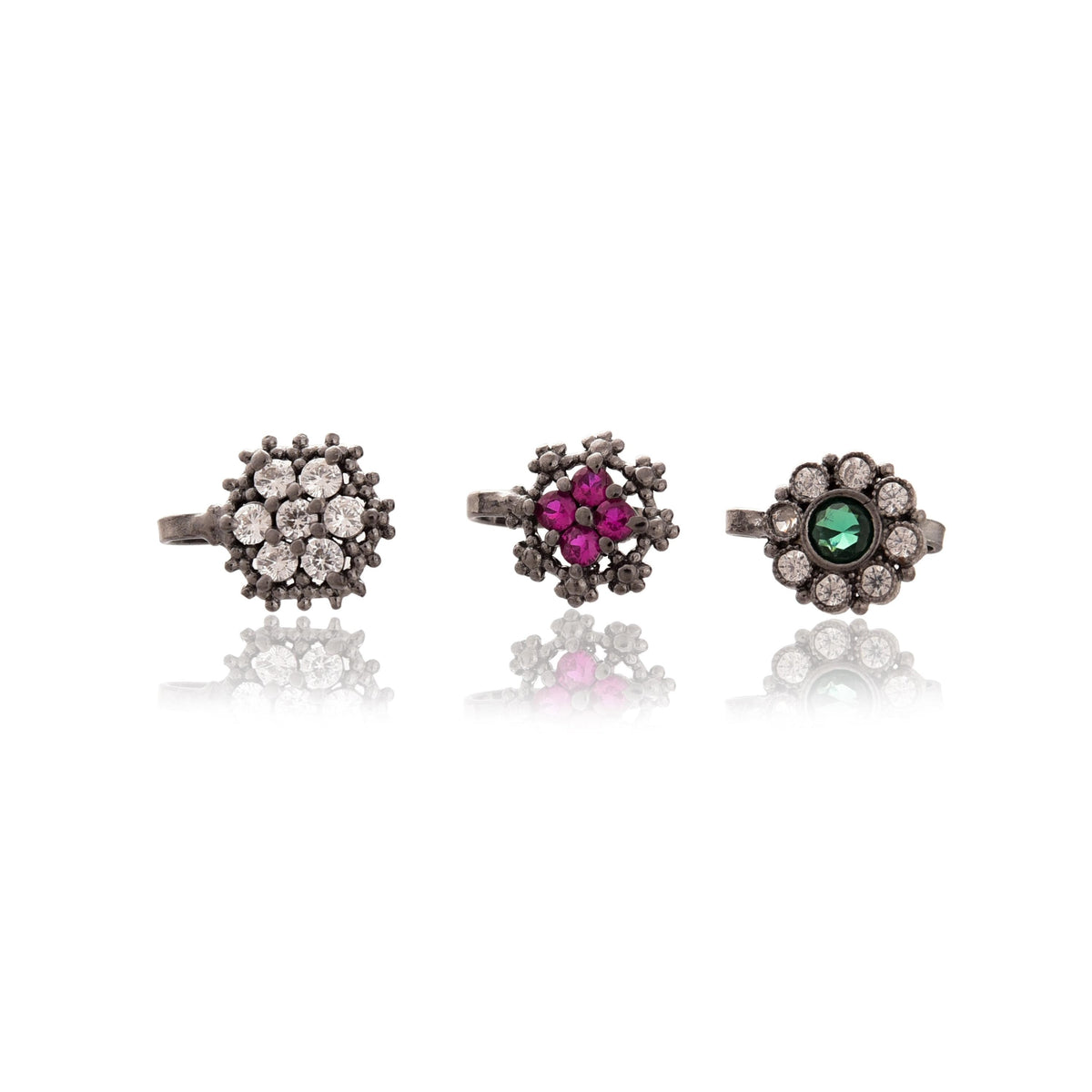 Silver Plated Nose Stud Set, Non Piercing, Pack of 3