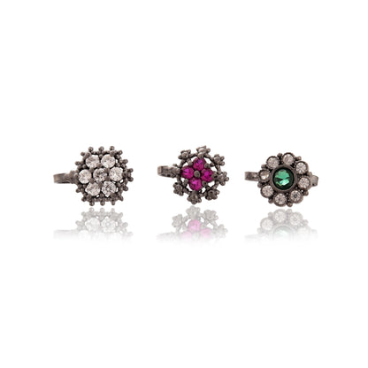 Silver Plated Nose Stud Set, Non Piercing, Pack of 3