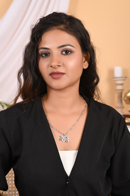 Zircon Studded 786 Pendant, Silver/Gold Plated Religious Necklace