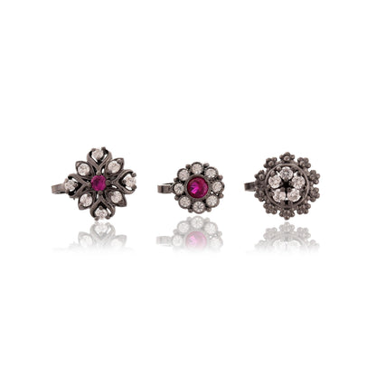 Silver Plated Non Piercing Nose Pin Set, Zircon Brass Jewelry