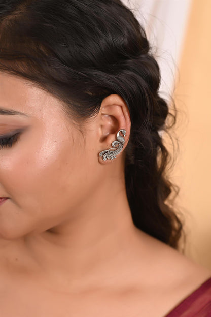 Handmade silver Ear cuffs for Women, Peacock Earrings