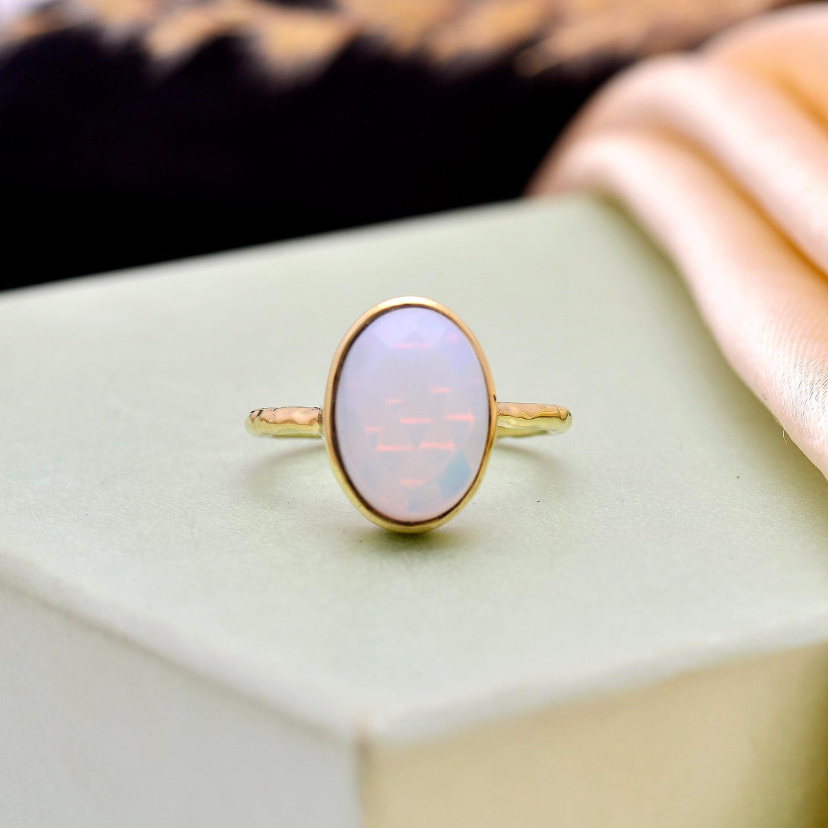 Oval Opalite Ring, Gold Minimalist Handmade Jewelry