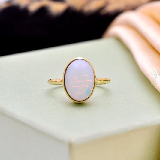 Oval Opalite Ring, Gold Minimalist Handmade Jewelry