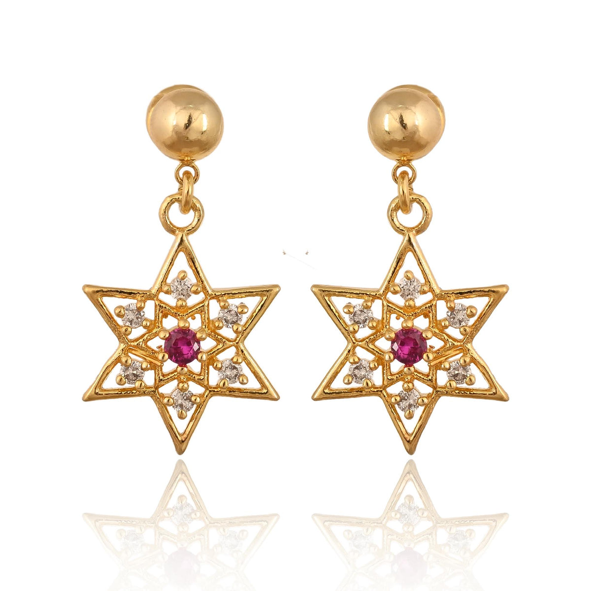 Gold Star Hoop Earrings with Zircon