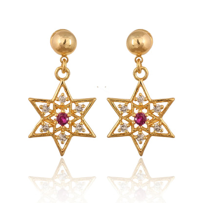 Gold Star Hoop Earrings with Zircon