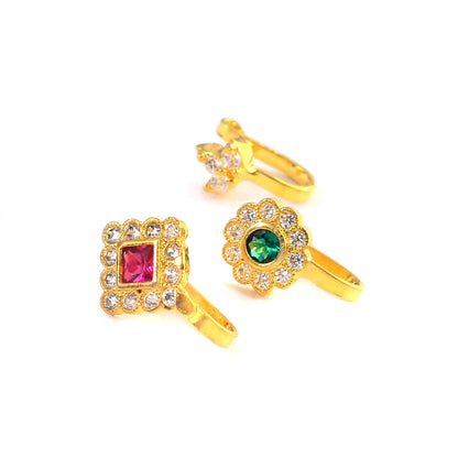 Handmade Gold American Diamond Nose Pin Set