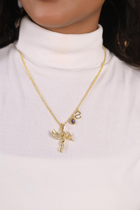 Custom Birthstone Initial Necklace: Personalized Gold Plated Brass Jewelry