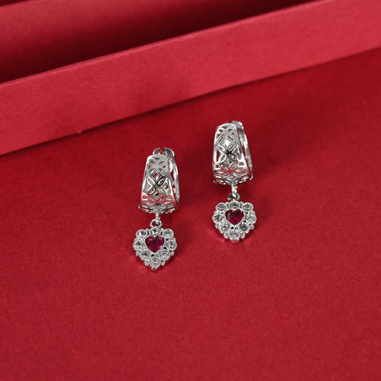 Zircon Heart Hoop Earrings, Gold and Silver Plated