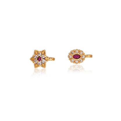 Gold Plated American Diamond Nose Stud Set: Non-Piercing Nose Pins