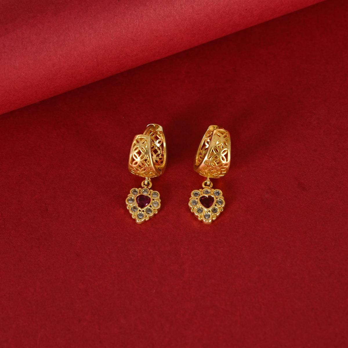 Zircon Heart Hoop Earrings, Gold and Silver Plated