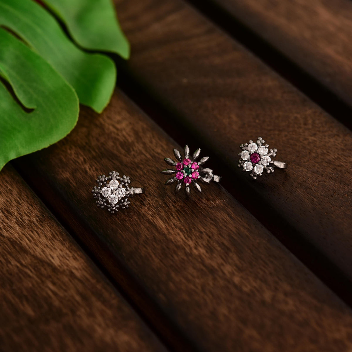 Silver Plated Zircon Nose Stud Set, Non Piercing Nosepin, Set of 3