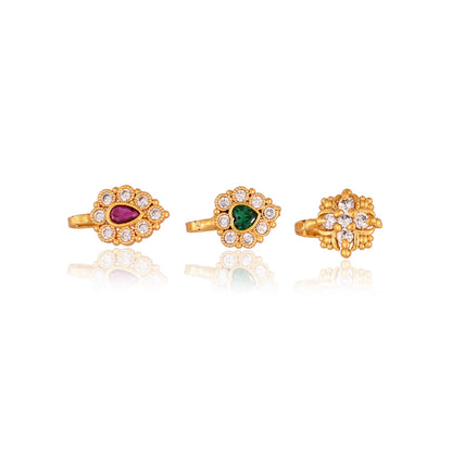 Gold Plated Nose Pin: American Diamond Zircon Stud - Indian Jewelry