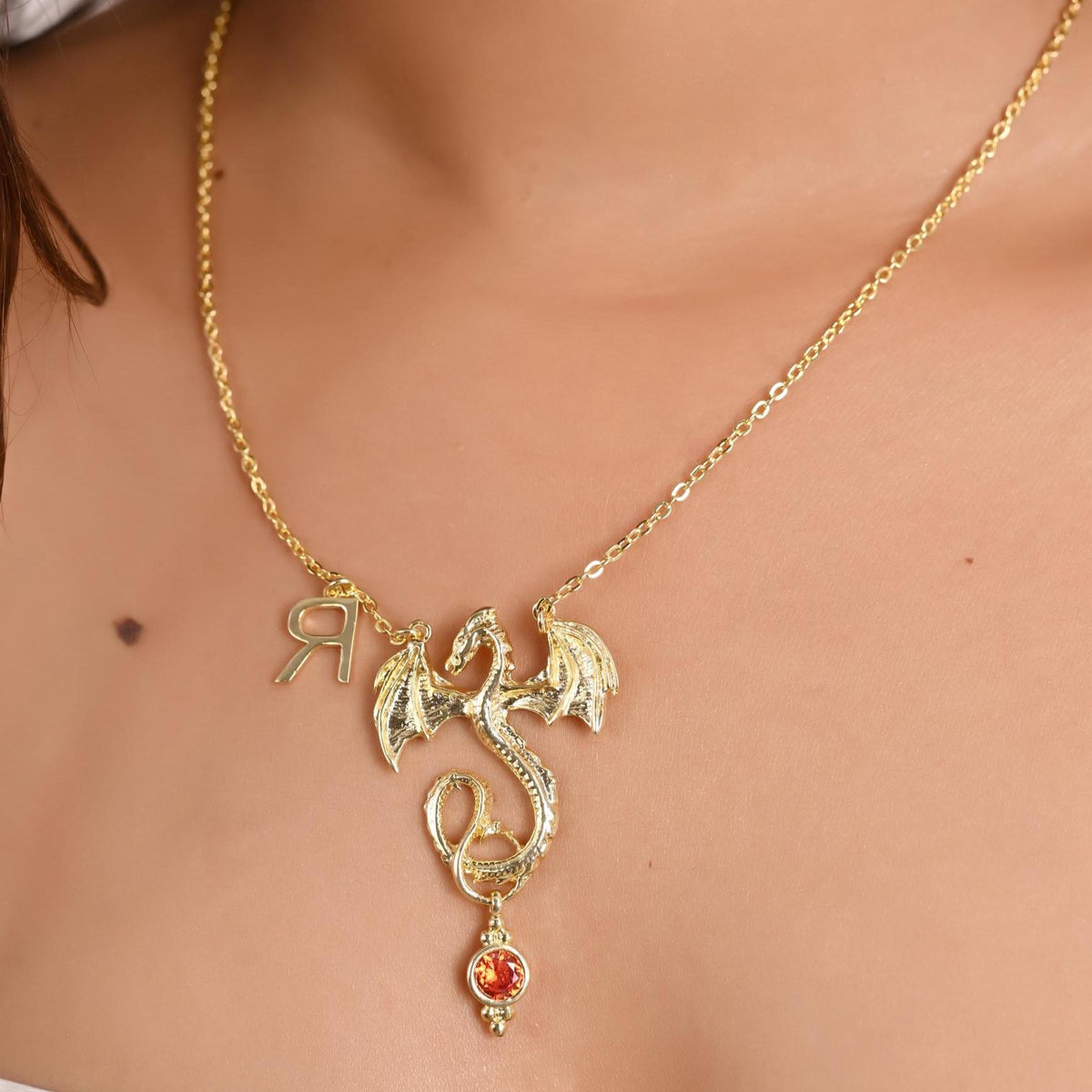 Custom Birthstone Initial Necklace: Personalized Gold Plated Brass Jewelry