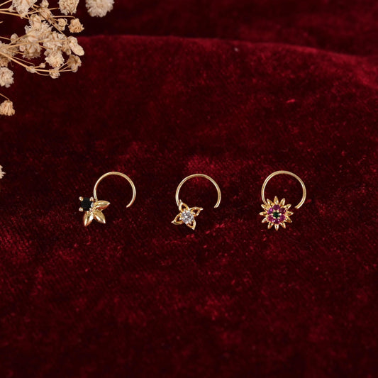 Gold Plated Nose Pin Set - Zircon & Diamond Studded Nose Jewelry