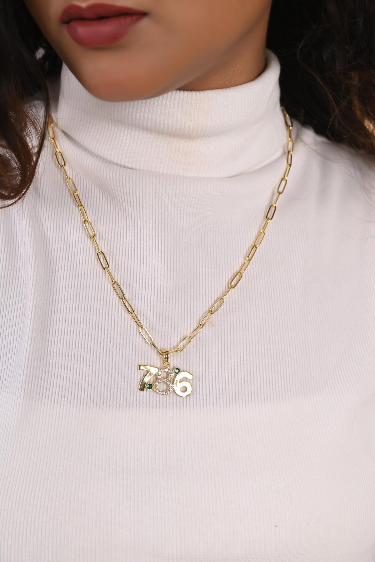 Zircon Studded 786 Pendant, Silver/Gold Plated Religious Necklace