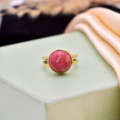 Handmade Pink Stone Gold-Tone Ring | Minimalist Statement Jewelry