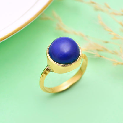 Handmade Gold Plated Blue Stone Ring | Lapis Lazuli Style, Boho
