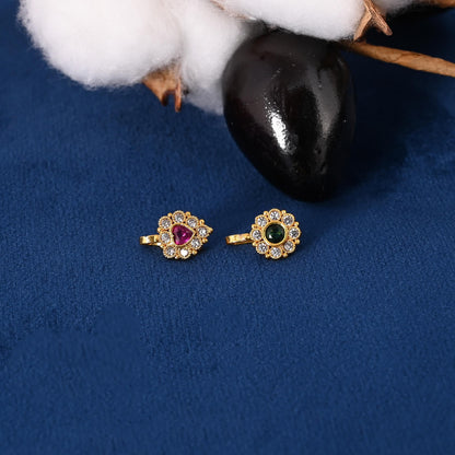 Gold Plated American Diamond Nose Studs, Pack of Two