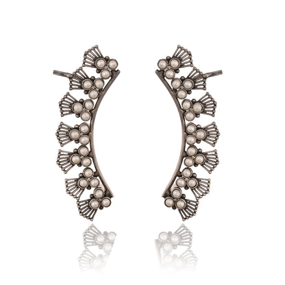 Handmade Silver Ear cuffs for women, Earrings Pack of 1, Pearl Beaded Earrings