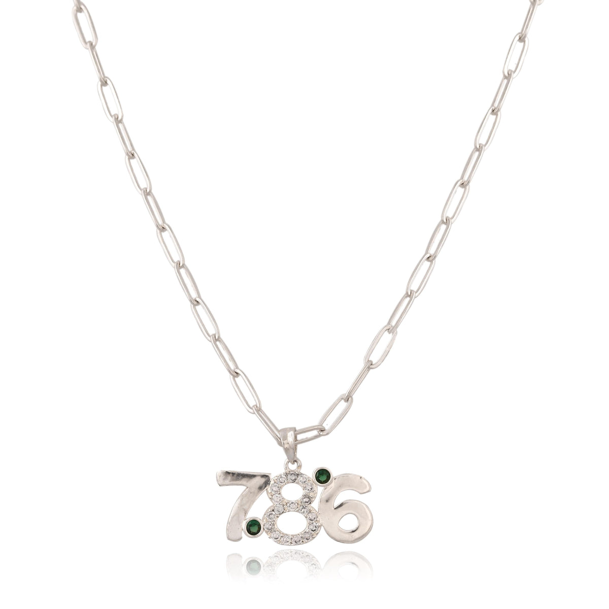 Zircon Studded 786 Pendant, Silver/Gold Plated Religious Necklace