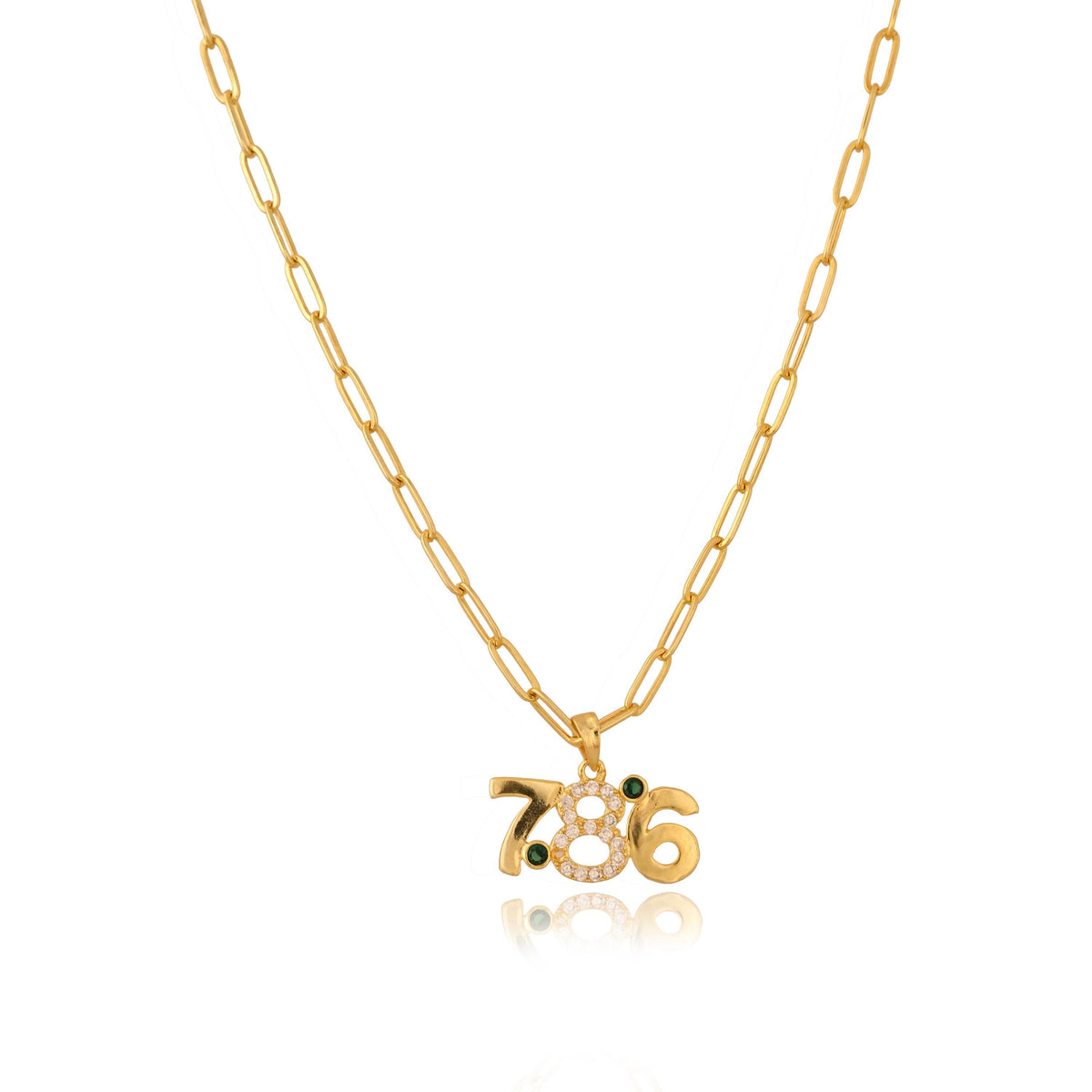 Zircon Studded 786 Pendant, Silver/Gold Plated Religious Necklace