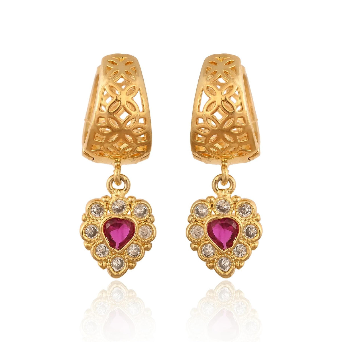 Zircon Heart Hoop Earrings, Gold and Silver Plated