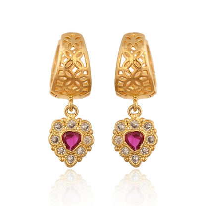 Zircon Heart Hoop Earrings, Gold and Silver Plated