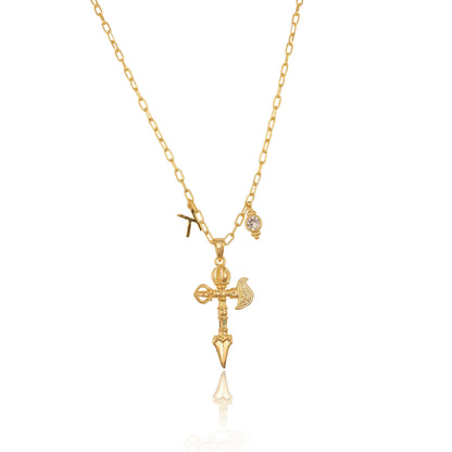 Custom Birthstone Initial Cross Necklace: Personalized Gold Plated Brass Jewelry