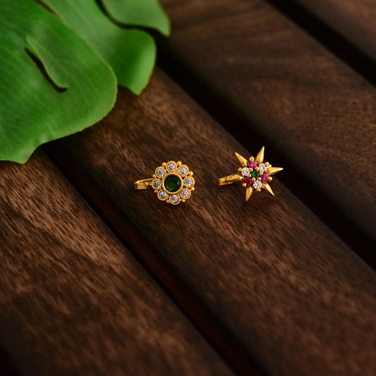 Gold American Diamond Nose Studs, Pack of Two