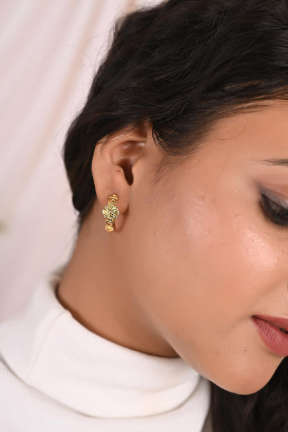 Gold Plated Floral Hoop Earrings: Brass Statement Jewelry
