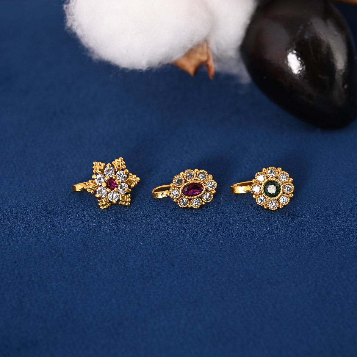 Gold Plated Nose Pin: American Diamond No Pierce Nose Ring