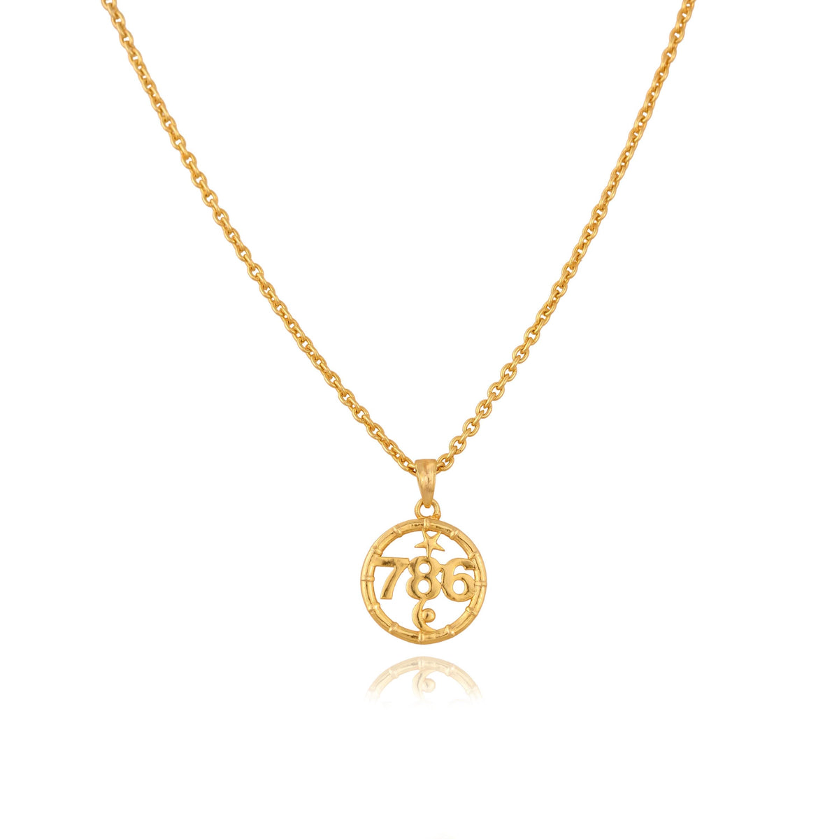 Gold Plated Lucky 786 Pendant, Religious Necklace