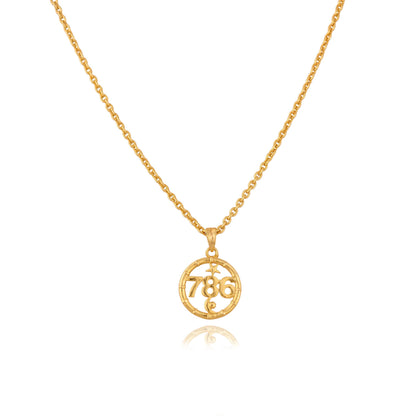 Gold Plated Lucky 786 Pendant, Religious Necklace