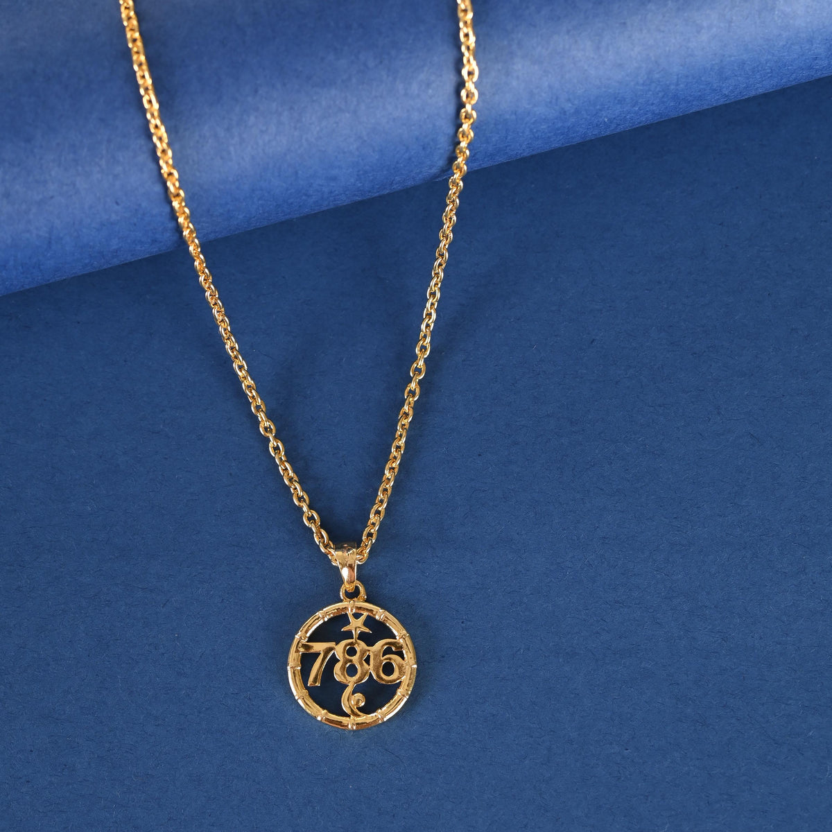 Gold Plated Lucky 786 Pendant, Religious Necklace