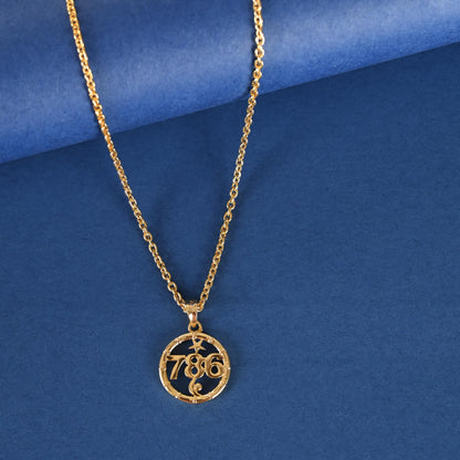 Gold Plated Lucky 786 Pendant, Religious Necklace