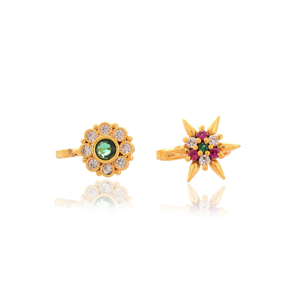 Gold American Diamond Nose Studs, Pack of Two