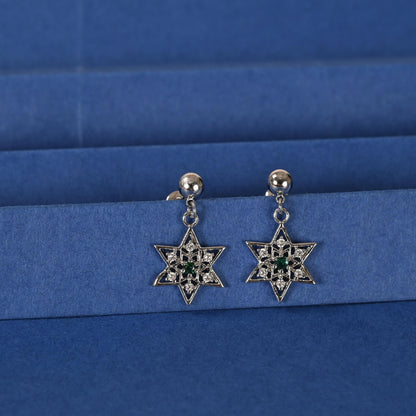 Gold Star Hoop Earrings with Zircon