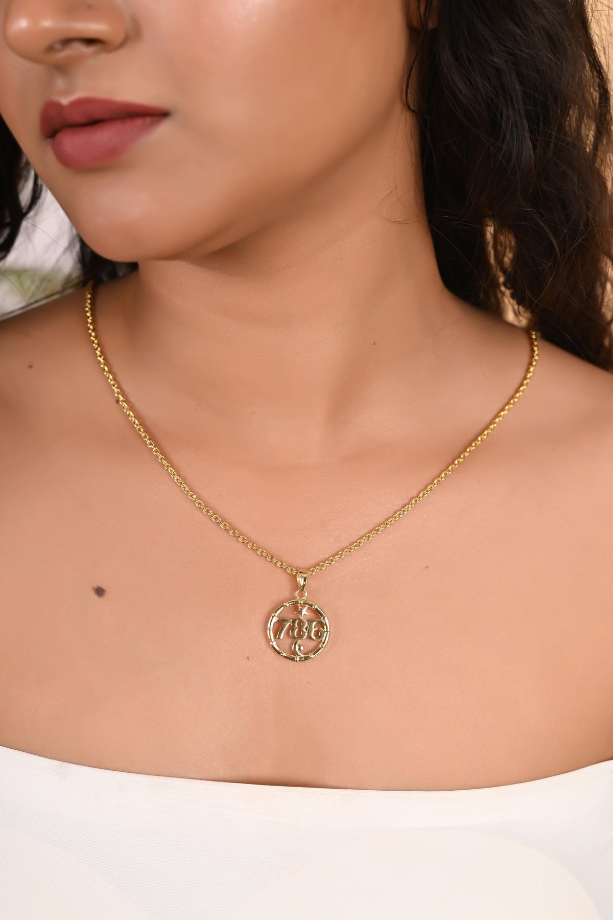 Gold Plated Lucky 786 Pendant, Religious Necklace