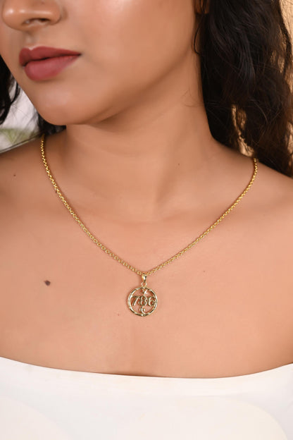 Gold Plated Lucky 786 Pendant, Religious Necklace