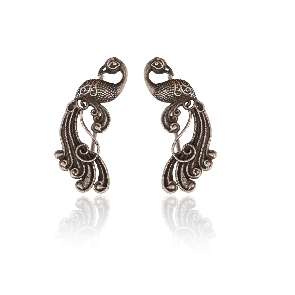 Handmade silver Ear cuffs for Women, Peacock Earrings