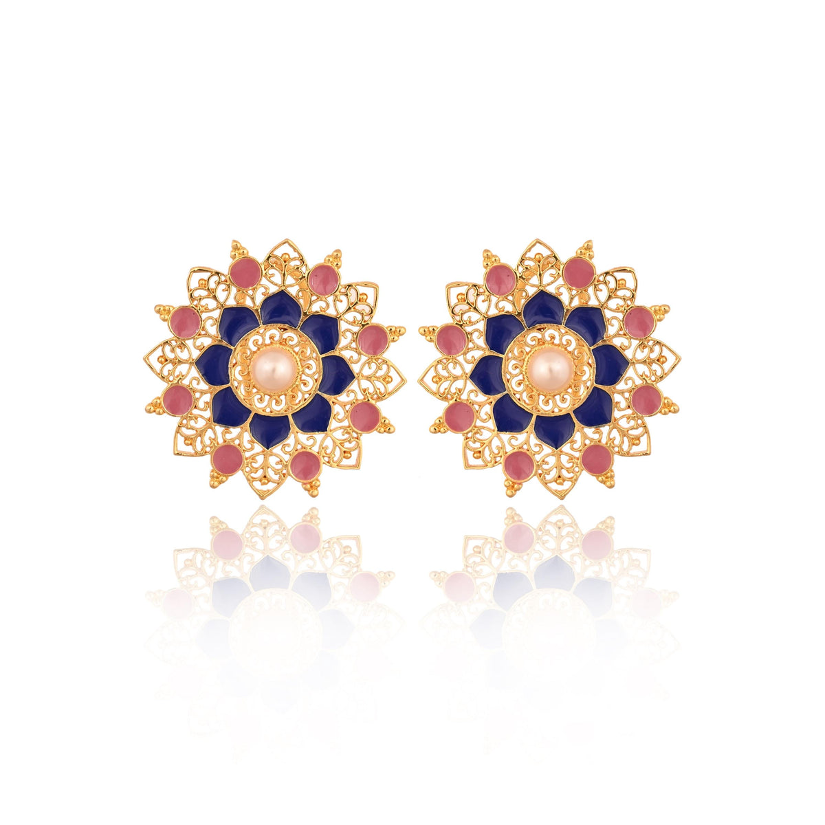 Handcrafted Meenakari Enamel Stud Earrings with Pearl