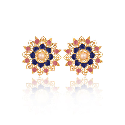 Handcrafted Meenakari Enamel Stud Earrings with Pearl