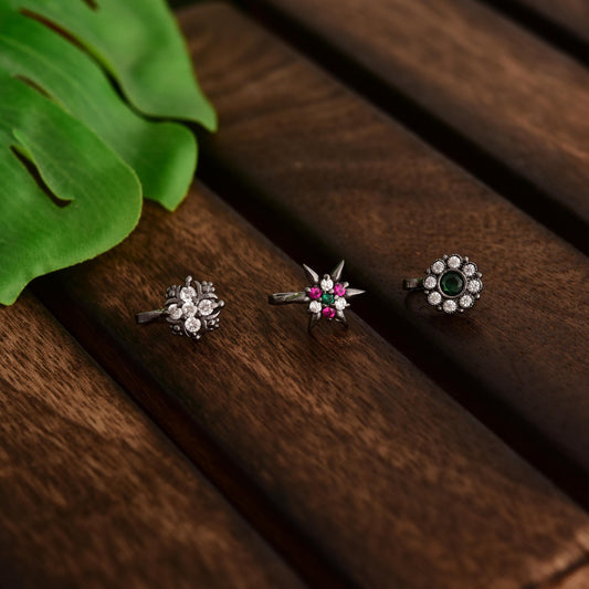 Silver Plated Nose Stud Set, Non Piercing Jewelry
