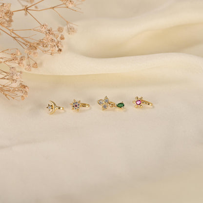 Gold Plated Nose Stud Set: American Diamond, Non-Piercing, Pack of 4